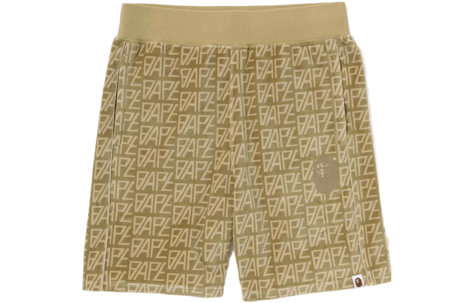 Bape A BATHING APE Logo All-Over Print Elastic Waist Straight Shorts Men. 1J30-153-011