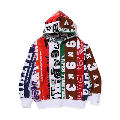 Bape A BATHING APE Logo Print Full-Zip Hoodie Long Sleeve Multicolor. 1K30-115-302