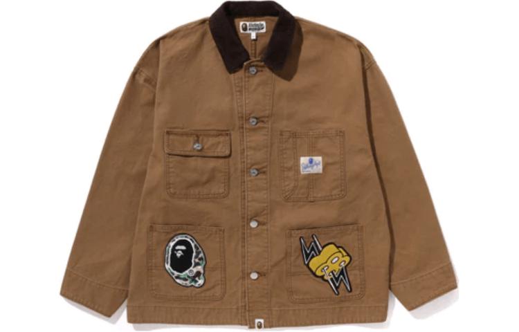 Bape A BATHING APE Men’s Brown Loose-Fit Printed Button-Up Jacket. 1K30-140-007