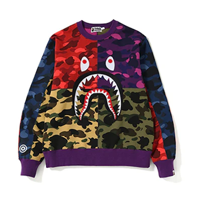 Bape A BATHING APE Mix Camo Shark Crazy Wide Sweatshirt Multi Unisex Crewneck BAPE-SS19-14