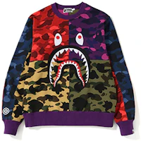 Order Bape A BATHING APE 拼接迷彩鯊魚瘋狂寬版衛衣 多色 男女款 圓領上衣 BAPE-SS19-14