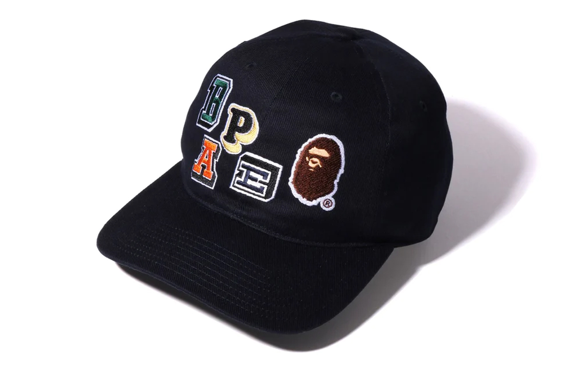Bape A BATHING APE Multi-font Patch Sunshade Cap Black  Baseball Hat 1I30180004