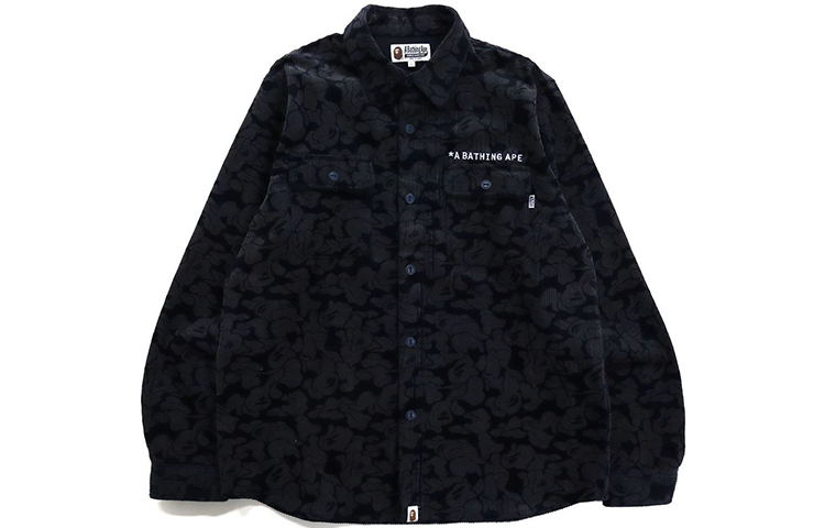 Bape A BATHING APE Navy Blue Camo Corduroy Work Shirt  Long Sleeve 1H80-131-002