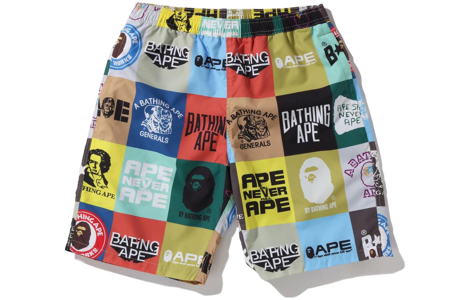 Bape A BATHING APE Plaid Logo Print Casual Straight Shorts Men. 1I30-153-001
