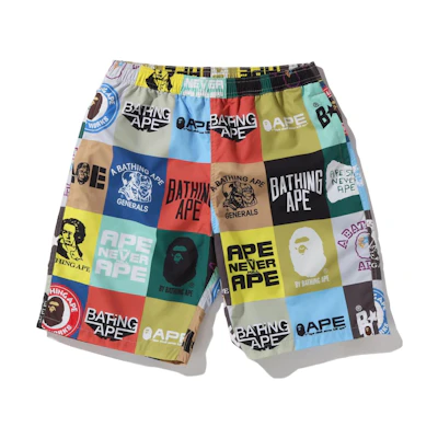 Bape A BATHING APE Plaid Logo Print Casual Straight Shorts Men. 1I30-153-001