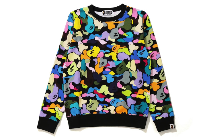 Bape A BATHING APE Printed Crewneck Long Sleeve Unisex Tee. 1G80-213-017