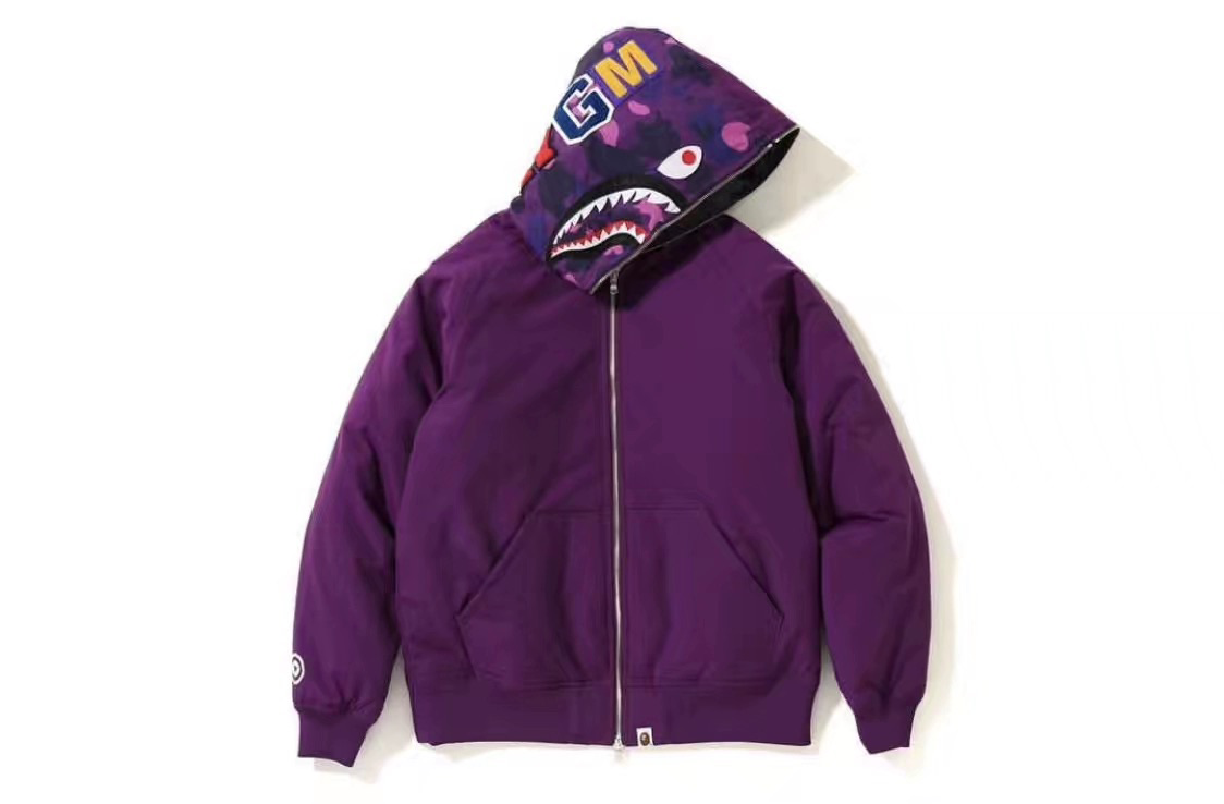 Bape A BATHING APE Purple Camo Down Jacket Unisex Hooded Long Sleeve 0ZXDNM141016W