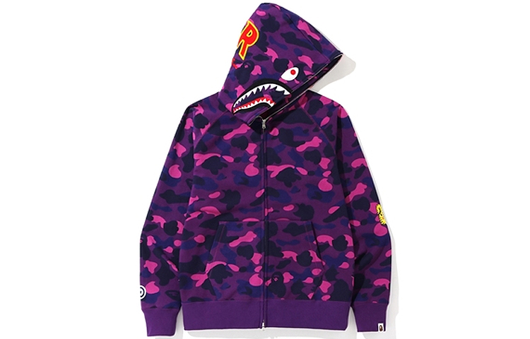 Bape A BATHING APE Shark Camo Zip-Up Hoodie Purple Unisex. 1F80-115-007