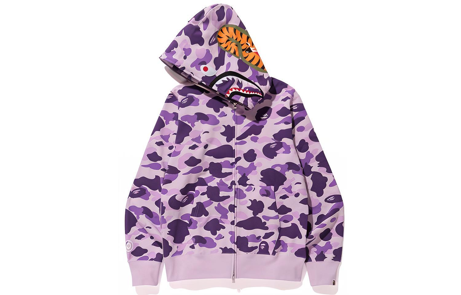 Bape A BATHING APE Shark Camo Zip Hoodie Pink Purple Unisex. 001ZPD221011X
