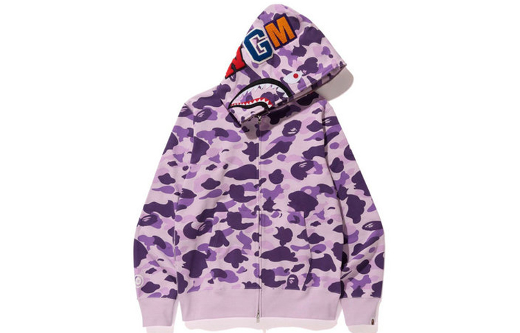 Lookbook Bape A BATHING APE 鯊魚迷彩拉鍊連帽外套 粉紫 男女皆宜款式。 001ZPD221011X