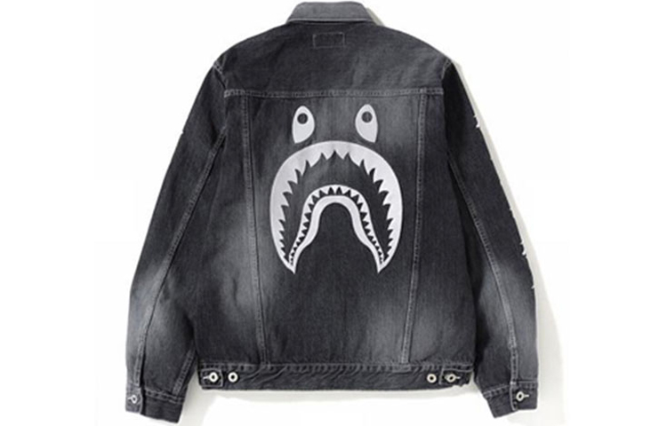 Bape A BATHING APE Shark Denim Jacket Black Unisex猿人夹克牛仔外套 BAPE-SS19-16