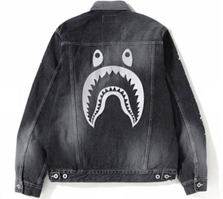 Bape A BATHING APE Shark Denim Jacket Hitam Unisex Jaket Jeans BAPE-SS19-16 Buy Bape A BATHING APE Shark Denim Jacket Hitam Unisex Jaket Jeans BAPE-SS19-16