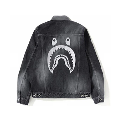 Bape A BATHING APE Shark Denim Jacket Black Unisex猿人夹克牛仔外套 BAPE-SS19-16