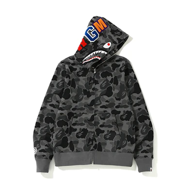 Bape A BATHING APE Shark Hoodie Camo Black Unisex Long Sleeve Sweatshirt. 1F80-115-020