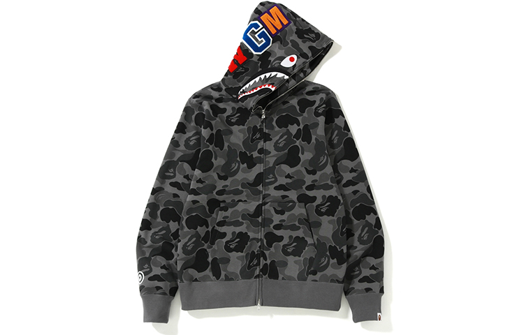 Order Bape A BATHING APE Shark Hoodie Camo Hitam Unisex Lengan Panjang Sweatshirt. 1F80-115-020