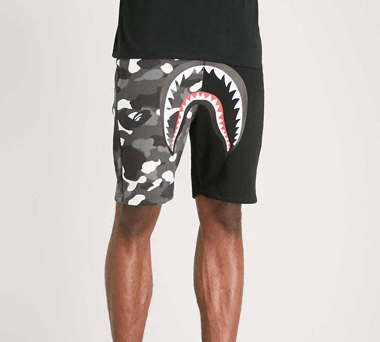 Purchase Bape A BATHING APE Shark Series Black White Camo Patchwork Shorts Unisex Black. 001SPE301017X