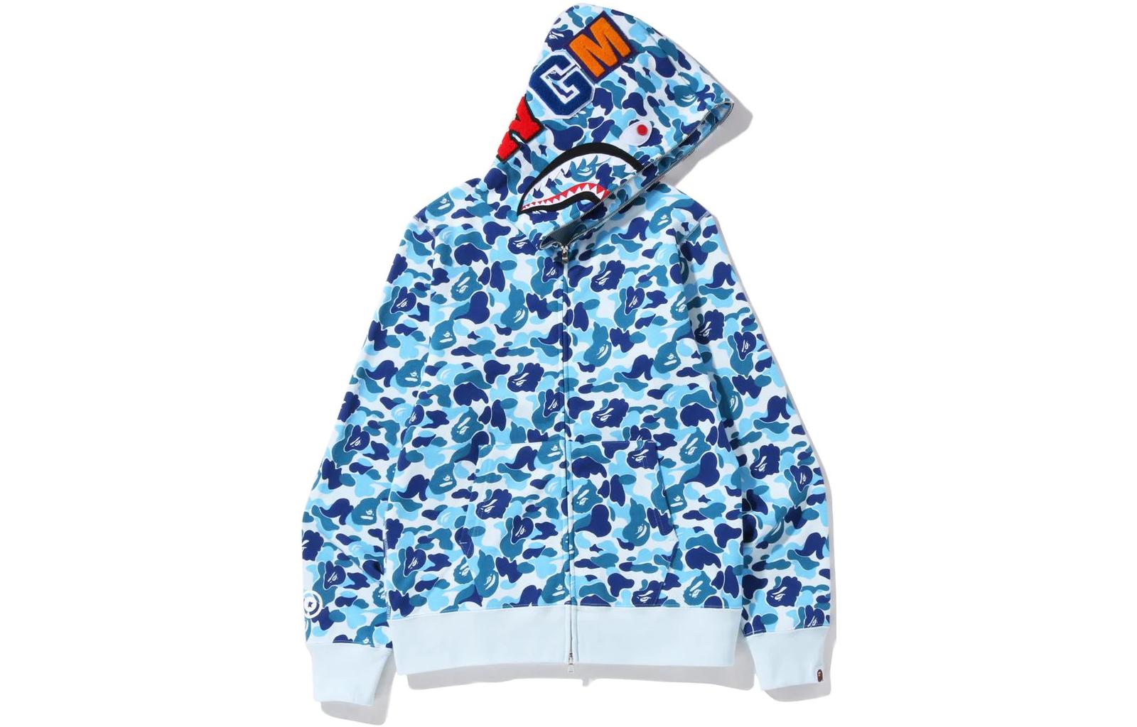 Details for Bape A BATHING APE 鯊魚系列迷彩拼色拉鍊連帽外套 1I20-115-002