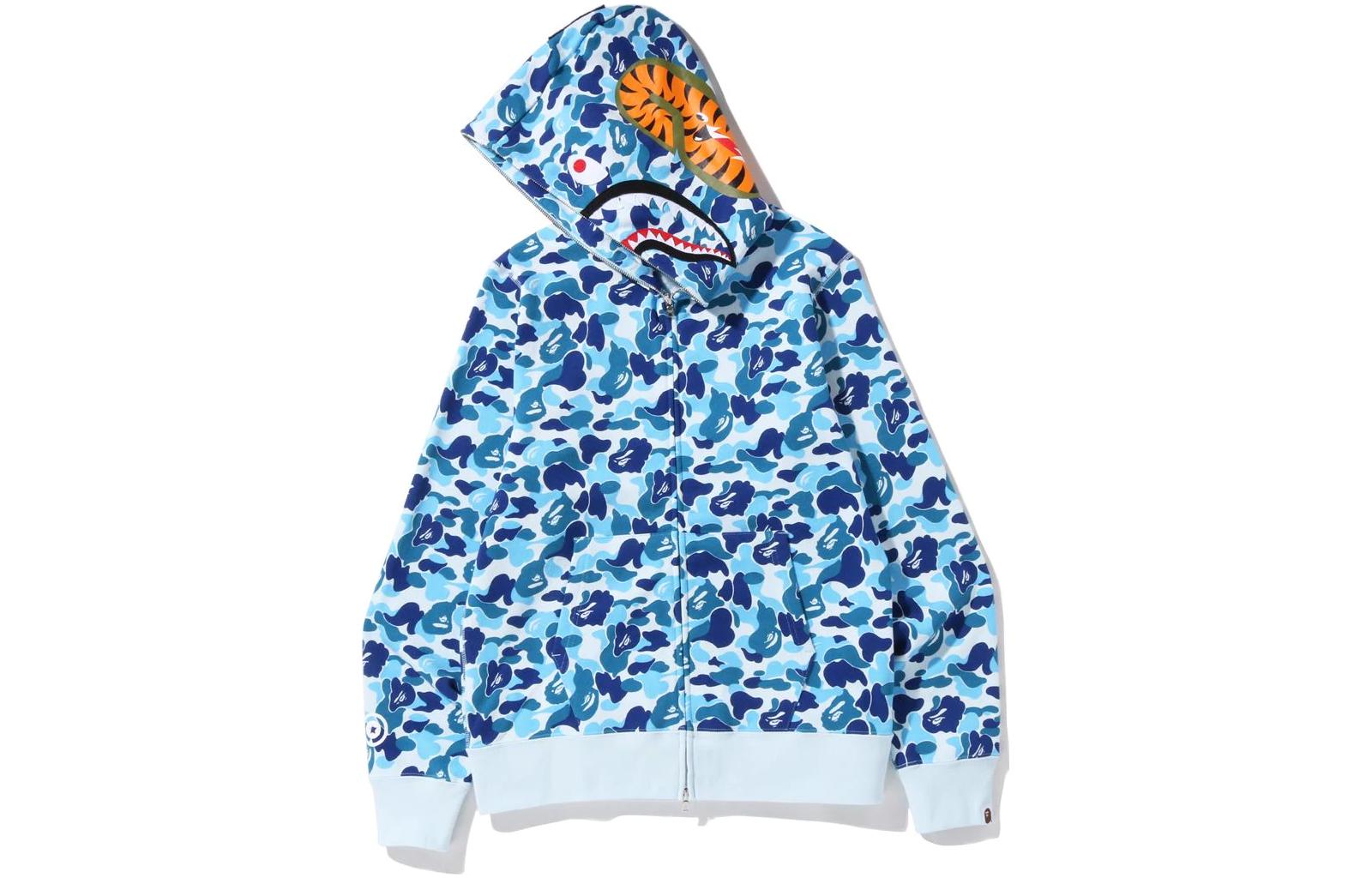 Sizing Bape A BATHING APE 鯊魚系列迷彩拼色拉鍊連帽外套 1I20-115-002