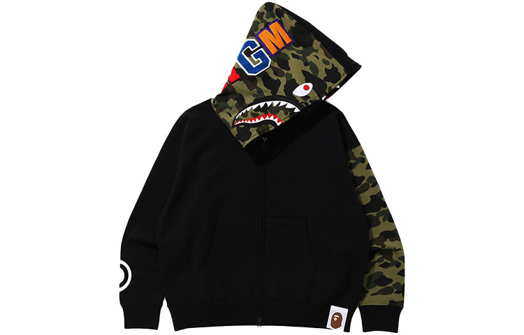 Bape A BATHING APE Shark Series Camo Patchwork Zip-Up Hoodie - . 1G70-115-018