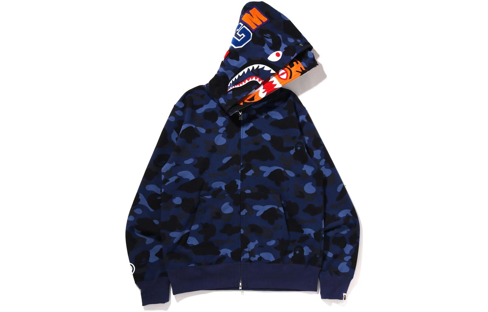 Bape A BATHING APE Shark Series Camo Tiger Double Zip Hoodie  Full Print. 1I30-115-021