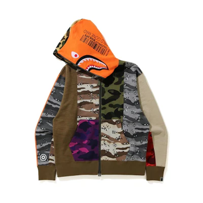 Bape A BATHING APE Shark Series Camo Zip-Up Hoodie for Men. 1H30-115-004