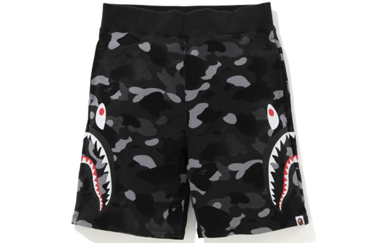 Bape A BATHING APE Shark Series Double Knit Side Shark Shorts Black Unisex Casual. 1F70-153-003