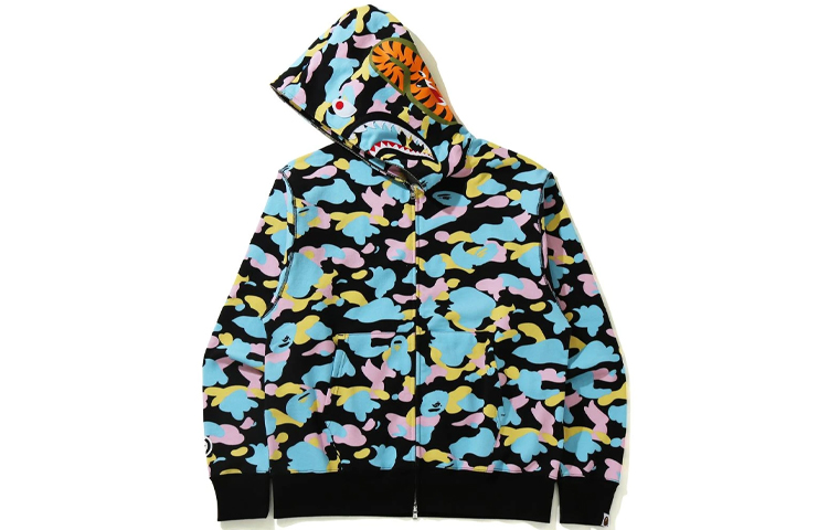 Shop Bape A BATHING APE Multi-Camo Shark Zip-Up Hoodie Lelaki. 1H30-115-006