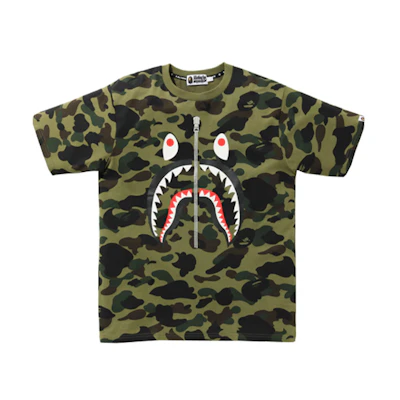 Bape A BATHING APE Shark Series WGM Camo Green Zip Short Sleeve T-Shirt Mens. 0ZXTEM109003D