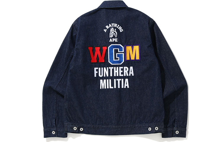 Bape A BATHING APE Shark Tiger Embroidery Denim Jacket  Deep Blue 0ZXJKM10014XE