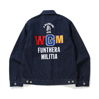 Bape A BATHING APE Shark Tiger Embroidery Denim Jacket Deep Blue 0ZXJKM10014XE