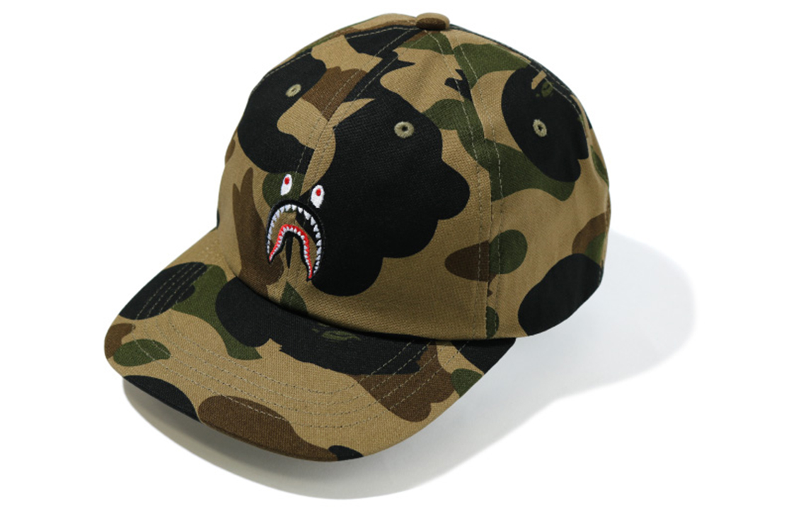 Bape A BATHING APE Shark WGM Camo Embroidered Cotton Cap Green Unisex Style. 0ZXCPM180019F