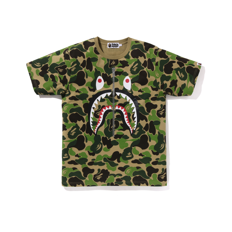 Bape A BATHING APE Shark Zip WGM Camo Print Short Sleeve T-Shirt SS24 . 0ZXTEM109004M
