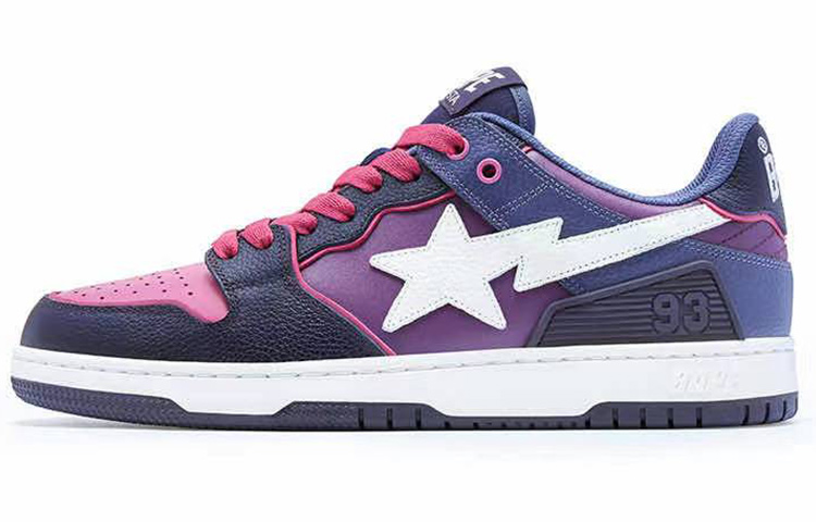 Bape A BATHING APE SK8 Leather Low-Top Fashion Sneakers Purple Mens. 1J30-191-024 Purple