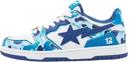 BAPE A BATHING APE Sk8 Sta 12 Leather Low 'White Blue' MX91008 BAPE A BATHING APE Sk8 Sta 12 Leather Low 'White Blue' MX91008