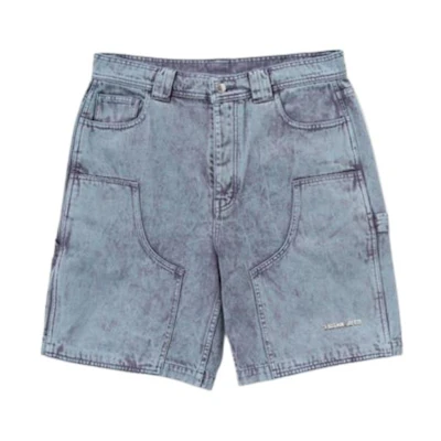 Bape A BATHING APE Solid Color Zipper Straight Denim Shorts Unisex Blue. 1K30-151-303