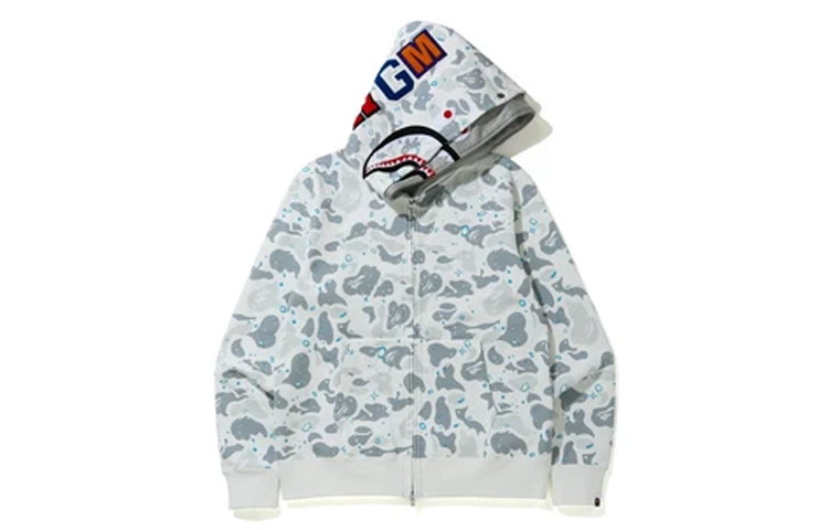Shop Bape A BATHING APE Space Camo Shark Double Hoodie - Retro Style Zip Jacket Unisex. 1G20-115-004
