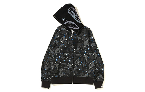 Bape A BATHING APE Space Camo Shark Full Zip Hoodie Black Unisex Glow Star Print. 1F30-115-004