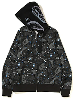 Bape A BATHING APE Space Camo Shark Full Zip Hoodie Black Unisex Glow Star Print. 1F30-115-004 Buy Bape A BATHING APE Space Camo Shark Full Zip Hoodie Black Unisex Glow Star Print. 1F30-115-004
