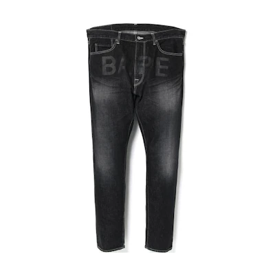 Bape A BATHING APE SS22 Ape Logo Patch Printed Denim Jeans Men 0ZXJNM150004C