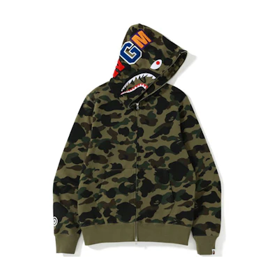 Bape A BATHING APE SS22 Camo Shark Full Zip Hoodie Camouflage Shark Head Jumper 1I20-115-004