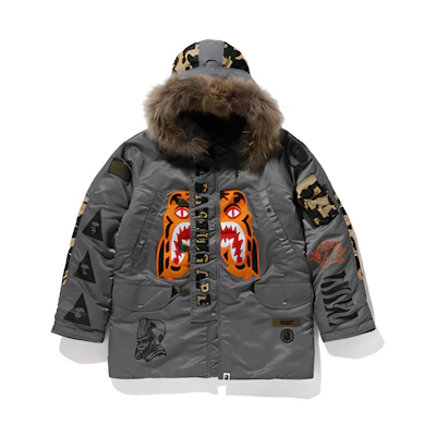 Bape A BATHING APE SS23 Camo Print Long Sleeve Hoodie Jacket Grey 1G23-141-907