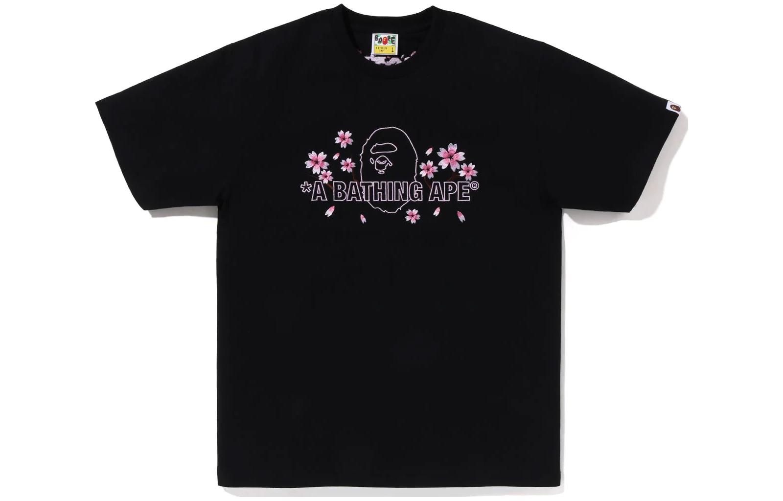 Bape A BATHING APE SS23 Sakura Cherry Blossom Embroidery Crewneck T-Shirt Men. 1J20-110-012