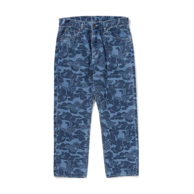 Bape A BATHING APE SS24 Asia Camo Loose Fit Straight Denim Jeans Unisex Navy Blue 0ZXJNM15000XM