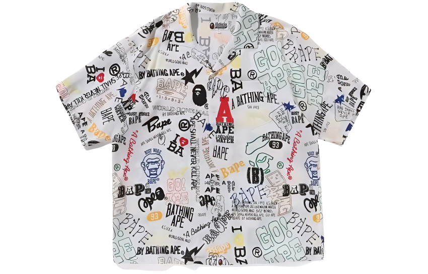 Bape A BATHING APE SS24 Back to School Hand-Drawn Graphic Short Sleeve Shirt 0ZXSRM132301M