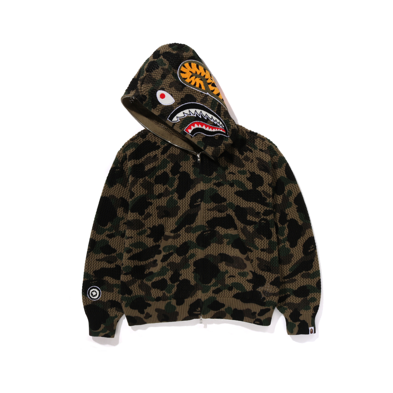 Bape A BATHING APE SS24 Camo Crochet Shark Hoodie Knit  Green. 0ZXSWM115307M