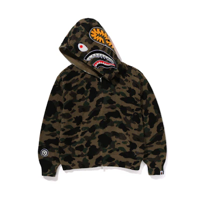 Bape A BATHING APE SS24 Camo Crochet Shark Hoodie Knit Green. 0ZXSWM115307M