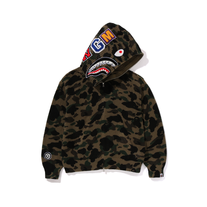 Bape A BATHING APE SS24 Camo Crochet Shark Hoodie Knit  Green. 0ZXSWM115307M 圖 3