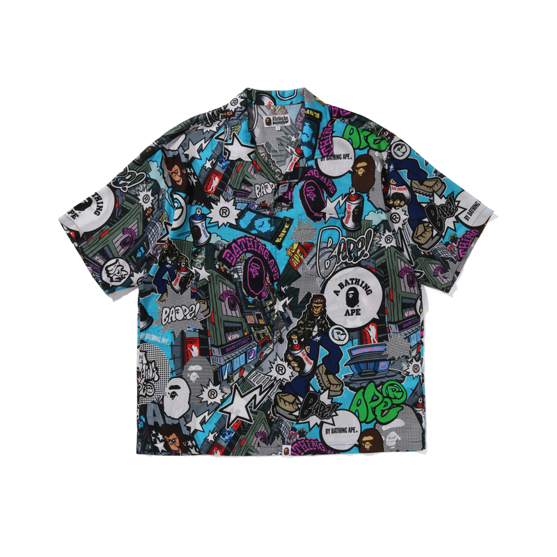 Bape A BATHING APE SS24 Comic Art Open Collar Short Sleeve Shirt 0ZXSRM132304M