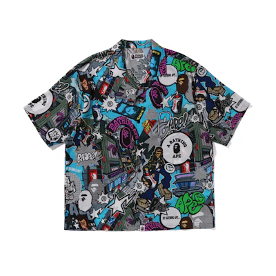 Bape A BATHING APE SS24 Comic Art Open Collar Short Sleeve Shirt 0ZXSRM132304M