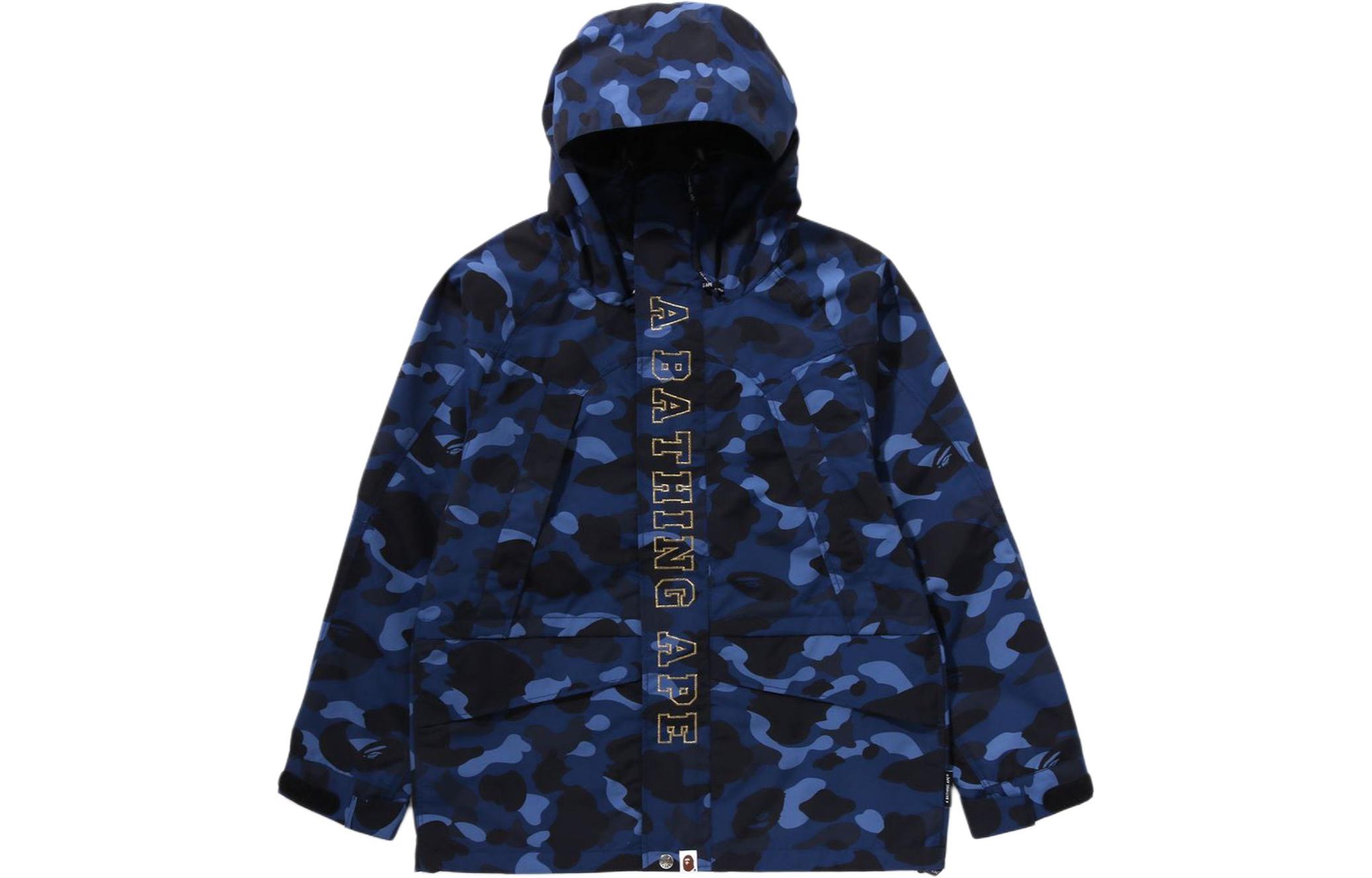 Bape A BATHING APE SS24 Embroidered Camo Zip Jacket Navy Blue Mens. 0ZXLJM140003M-NYX